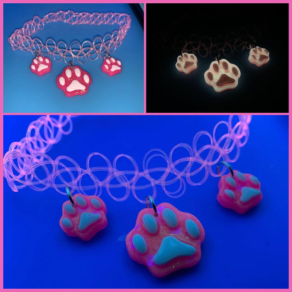 💖💚 I got two glow in the dark chokers left! I have other cat chokers up for sale too on my Etsy! 💚💖 

(✿´ ꒳ ` ) ✨ 🐾 🐈‍⬛ ✨ 

etsy.me/2T4Nbrz

#artist #chokers #necklaces #catchoker #catpaws #glowinthedarkart #glowinthedarknecklace