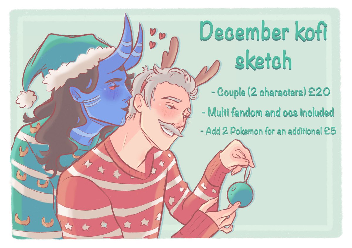 ⭐️December couple sketches open ⭐️
.
Multifandom included 💕
.
£20 for a coloured couple sketch 💕
.
£10 for a Single character 
.
Kofi link below 💕
.
Rt’s apprecited 💕