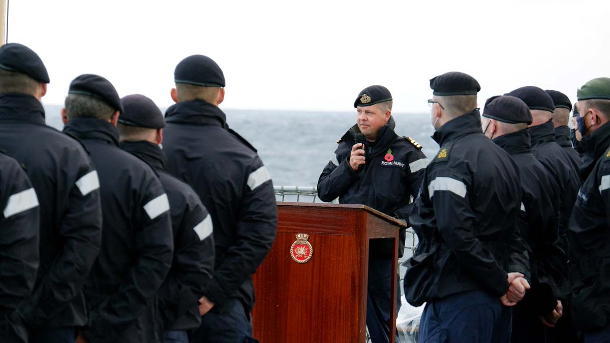 RoyalNavy's tweet photo. Sailors on @HMSDragon marked the 80th anniversary of the loss of legendary #WW2 aircraft carrier HMS Ark Royal.

A wreath was laid over the wreck in memory of all who served in her, including the sole sailor lost in her sinking in 1941.
Read more here: https://t.co/yk5gS16jgT https://t.co/gyc7L6y7PX