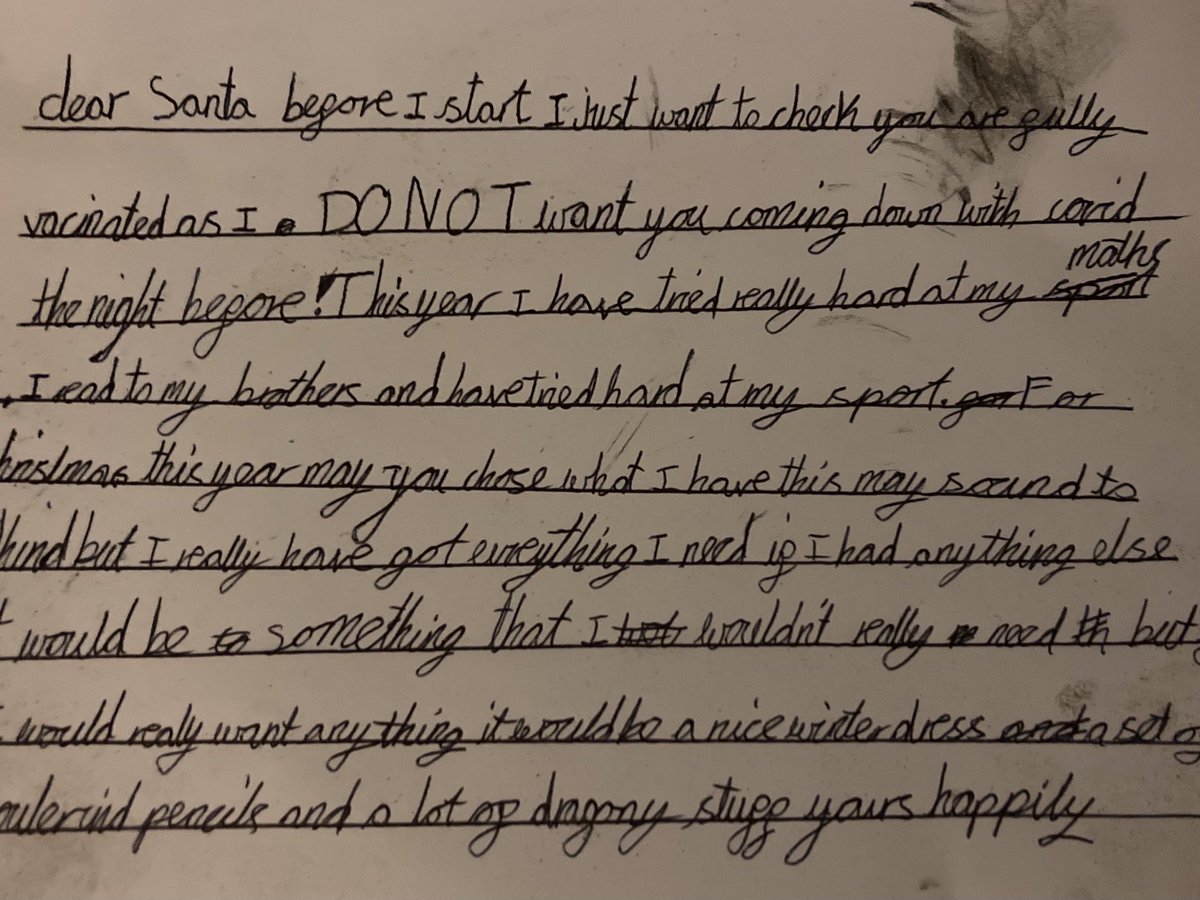 My daughter’s #lettertoSanta - top line ‘before I start I want to check you are full vaccinated as I DO NOT want you coming down with COVID the night before!’ Very practical. #thetimeswelivein #covid