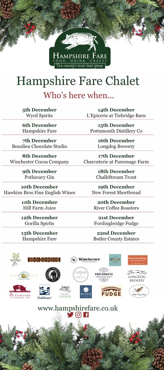 Get ready for the weekend! We are taking on our chalet <a href="/wincathvenues/">Winchester Cathedral Venues</a> Christmas Market- we’ve just had our board for the door back! Here’s who’s who and when! See you Sunday!