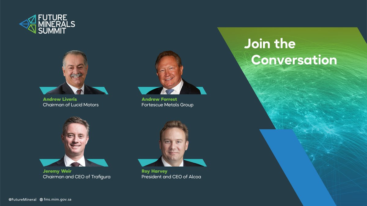 FutureMineral's tweet image. We’re pleased to introduce you to some of the top CEOs and global leaders speaking at #FutureMineralsSummit2022

Read more:
bit.ly/3I7ahEJ 

#FMS2022