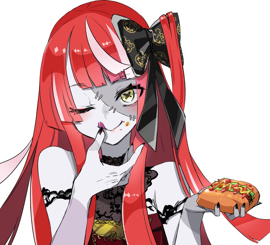 クレイジー・オリー 「Ollie eating a hot dog for some reason😋」|水火ミミック🎪のイラスト