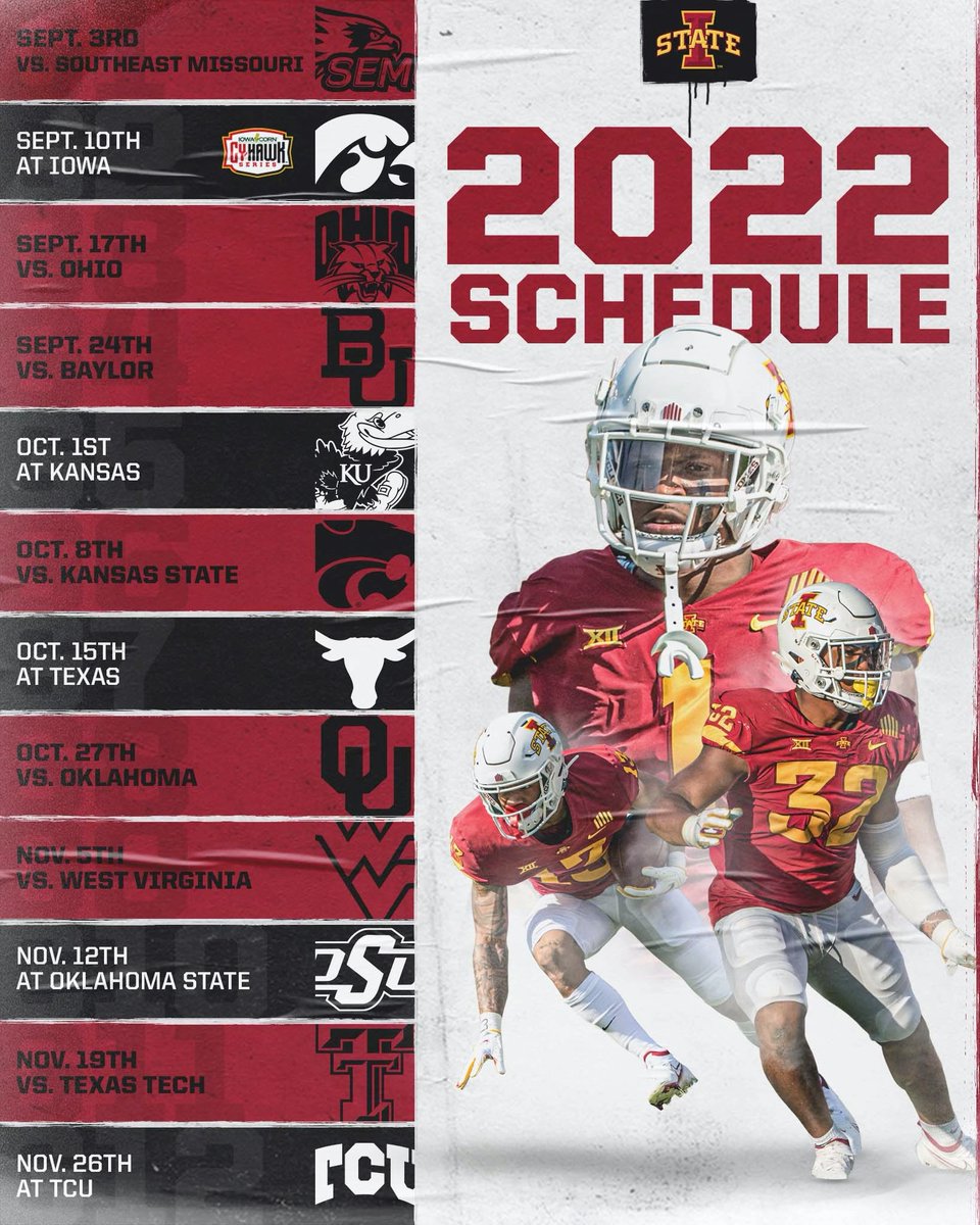 Iowa State Football Schedule 2022 Iowa State Athletics On Twitter: "Rt @Cyclonefb: Check Out The 2022 Cyclone Football  Schedule. 🌪️🚨🌪️ Https://T.co/Bww4Wfudtt" / Twitter