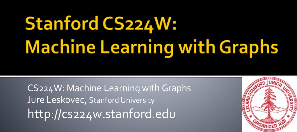 TuringPost (@theturingpost) on Twitter photo Materials from Machine Learning with Graphs course by Jure Leskovec <a href="/jure/">Jure Leskovec</a> are available online!
Slides: web.stanford.edu/class/cs224w/
Videos: youtube.com/playlist?list=… Materials from Machine Learning with Graphs course by Jure Leskovec <a href="/jure/">Jure Leskovec</a> are available online!
Slides: web.stanford.edu/class/cs224w/
Videos: youtube.com/playlist?list=…