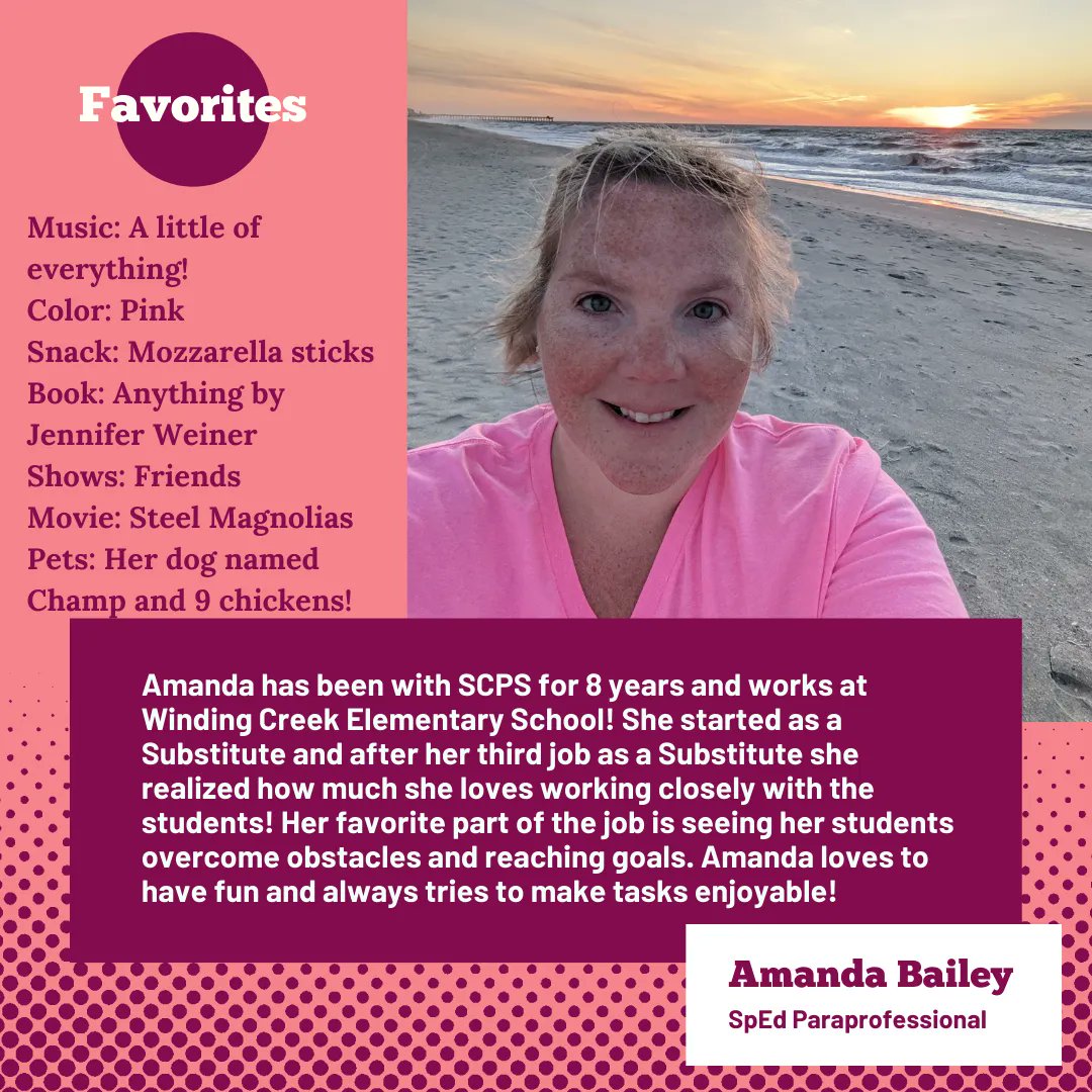 SCPS_HR's tweet photo. Say hi to Amanda Bailey, Paraprofessional at Winding Creek Elementary! #SCPSStrong #SCPSHR #MakeStaffordPartOfYourStory #paraprofessional #para #teachersaide https://t.co/iTL76iz7wG