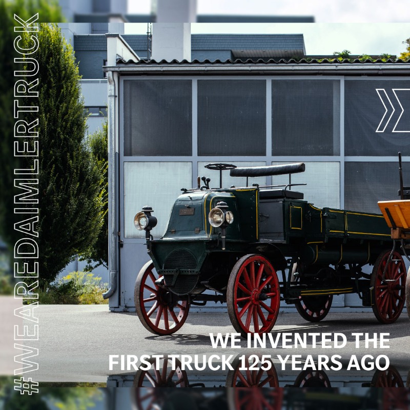 DaimlerTruck's tweet photo. Introducing @MercedesBenz: Since we invented the first truck 125 years ago, in 1896, we have been pioneers of the industry by redefining its standards through progress &amp; innovation. #WeAreDaimlerTruck