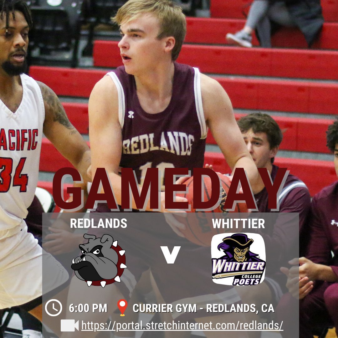 GAMEDAY‼️ 🏀 Whittier 🆚 Redlands 📆 Wednesday, December 1 ⏰ 6:00pm PT 📍 Currier Gym - Redlands, CA 📺 portal.stretchinternet.com/redlands/ #Gameday #GoDawgs #FAB