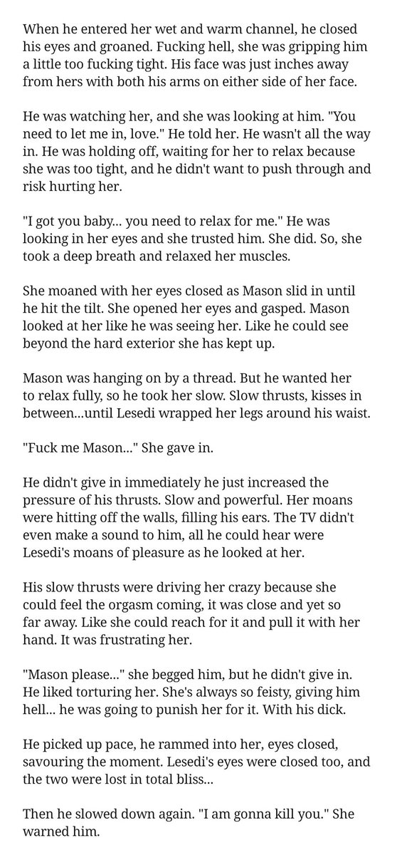 MatshidisoBella's tweet image. I finally gave my readers a sex scene in #RecklessBehavior 🙊🙊🙊 they are so happy... LMAO yoh batho ba muhn ba rata tša phaku 😩😩

Last frame 💦💦