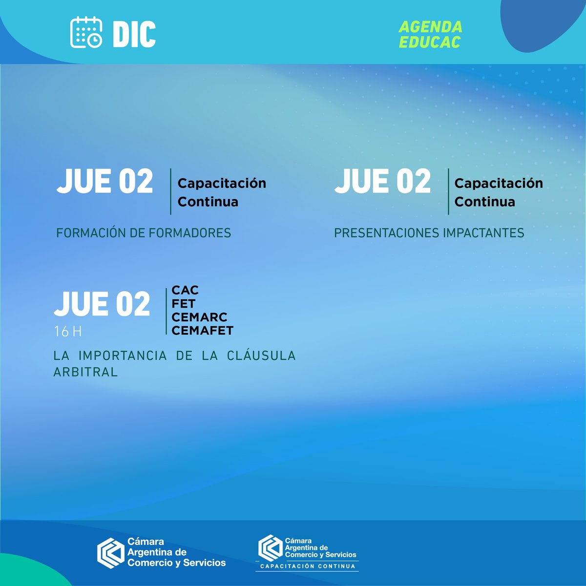 ¿Viste la #AgendaEDUCAC de diciembre? 😎 ¡Contanos en los comentarios en qué actividad te gustaría inscribirte👇!