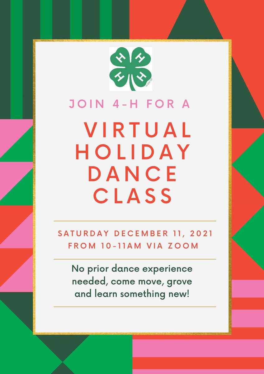 RamseyCounty4H's tweet photo. Brush up on your dance skills and learn some cool new  moves, on Saturday, December 11th at 10am! Ramsey County 4-H will host a virtual dance lesson for youth grades K-5th. You don't need anything but yourself and some space to move! To register: https://t.co/WIfs6BmwDT https://t.co/qCqhKRpMGj