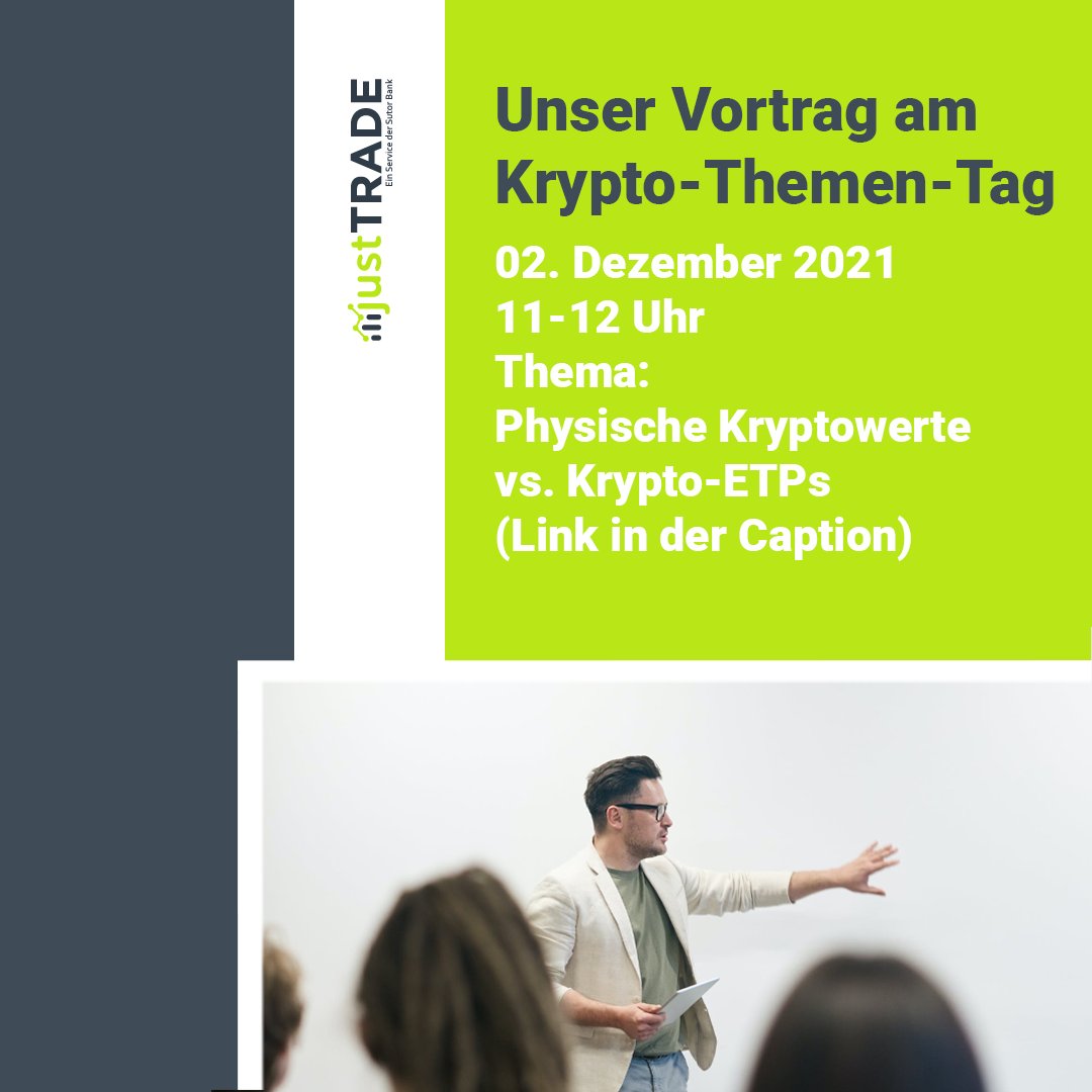 DeJusttrade's tweet image. Let´s talk about cryptos!
 
Am 2. Dezember 2021 wird justTRADE beim Krypto-Themen-Tag mit einem spannenden Vortrag dabei sein!
Um 11 Uhr heißt es dann „Physische Kryptowerte vs. Krypto-ETPs“

Einfach über den Link kostenlos anmelden:
register.gotowebinar.com/register/89764…
 
#justTRADE #justEASY