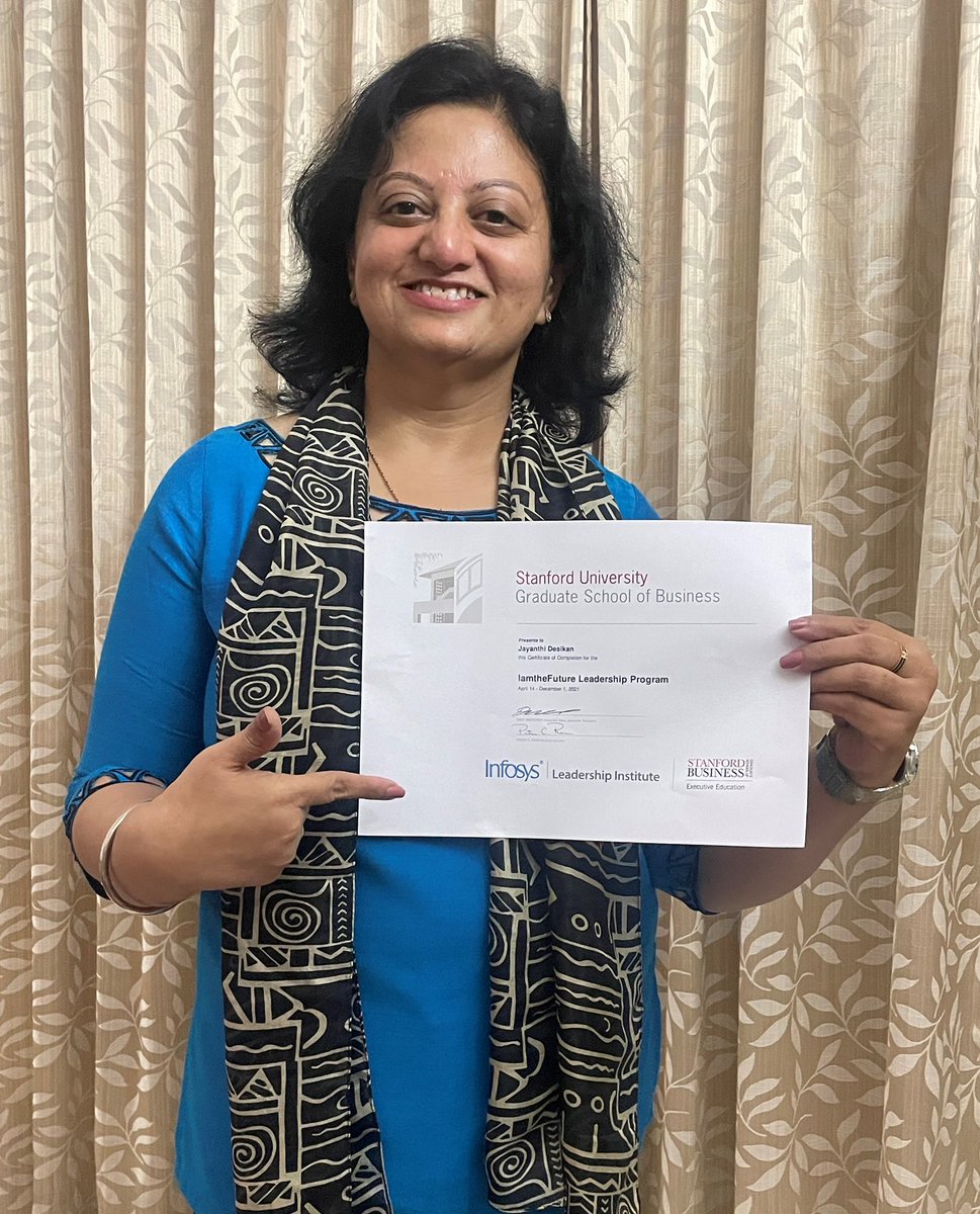JayanthiDesikan's tweet photo. Great learning experience - Leadership program -Infosys and Stanford #IamtheFuture #Infosysleadershipinstitute  #forwardwithinfosys https://t.co/uawhGhvLqS