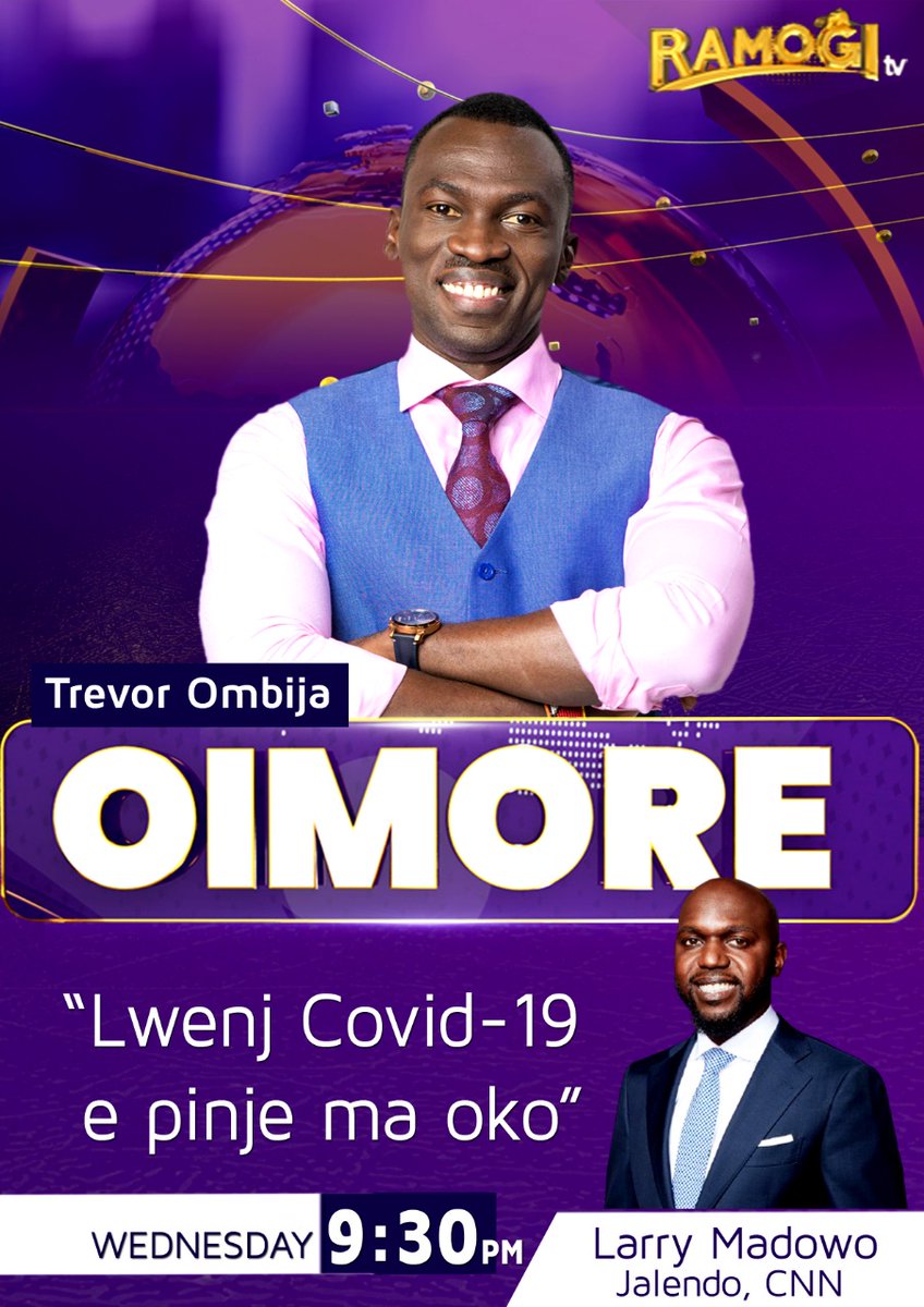 Later tonight on @RamogiTVKe I speak with @LarryMadowo on the state of Covid-19 war from a global perspective in 'Dholuo' P/S- We never agree on some pronunciations 😀