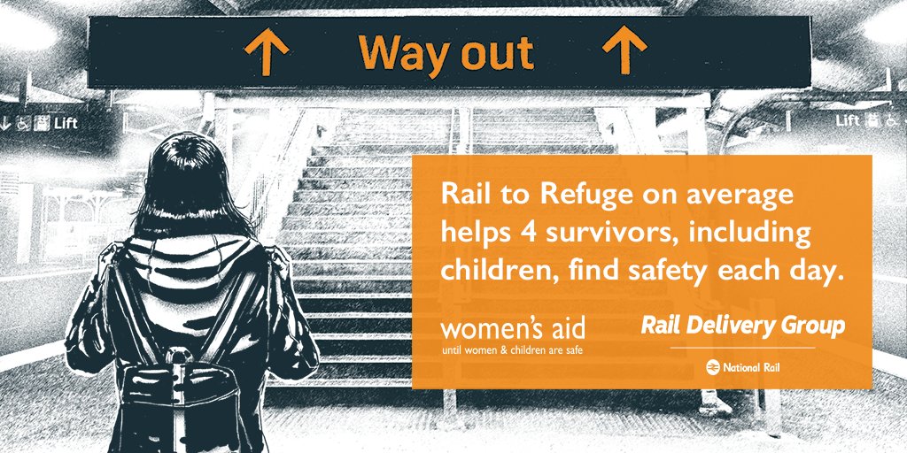 Four domestic abuse survivors a day travel by train to a safe refuge for free using the #RailToRefuge scheme, by train companies in partnership with @womensaid. Retweet to let others know there is a way out. womensaid.org.uk/rail-to-refuge