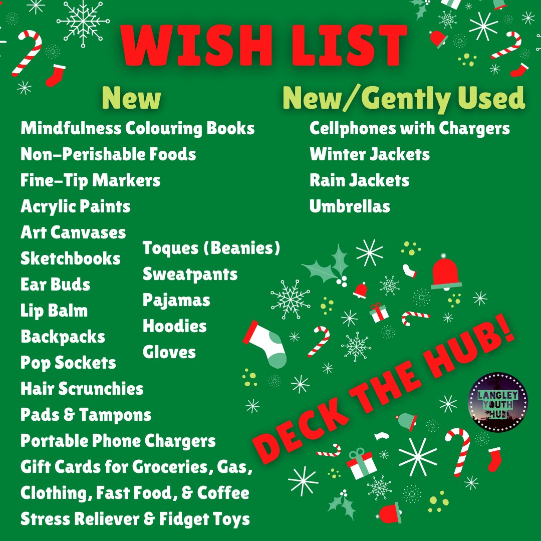 langleyyouthhub's tweet photo. The Langley Youth Hub will be hosting a free marketplace where youth can choose holiday gifts for themselves and for loved ones.
If you have anything to drop off please call 604-546-1130 to arrange a time, or text Todd at 778-980-2119. https://t.co/QjCTp7zcrC