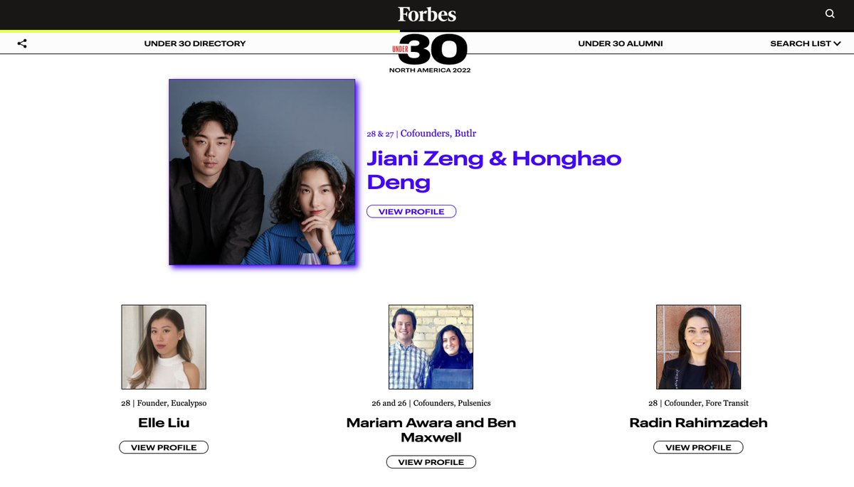 Jiani Zeng (@jianizeng) on Twitter photo Honored and super grateful to be recognized on Forbes 30 under 30 List this year. Big thanks to our All-Star teammates, advisors, and investors.
<a href="/deng_honghao/">Honghao Deng</a> #ForbesUnder30
forbes.com/profile/butlr/… Honored and super grateful to be recognized on Forbes 30 under 30 List this year. Big thanks to our All-Star teammates, advisors, and investors.
<a href="/deng_honghao/">Honghao Deng</a> #ForbesUnder30
forbes.com/profile/butlr/…