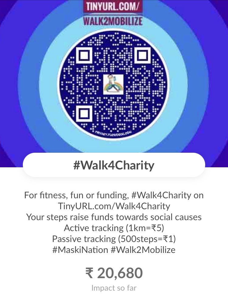 SocialXLeration's tweet photo. For fitness, fun or funding, #Walk4Charity on https://t.co/H1ObqNx8JZ
Your steps raise funds towards social causes
Active tracking (1km=₹5)
Passive tracking (500steps=₹1)
#MaskiNation #Walk2Mobilize https://t.co/7aJeD5mCN2