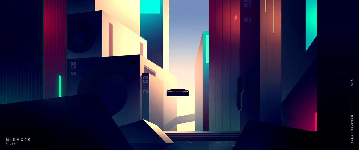 Romaintrystram's tweet photo. ⚡️GN⚡️
Mirages Pt2
Series of 100 illustrations 

#cyberpunk #gradient #illustrationart https://t.co/9urGDo8yWC