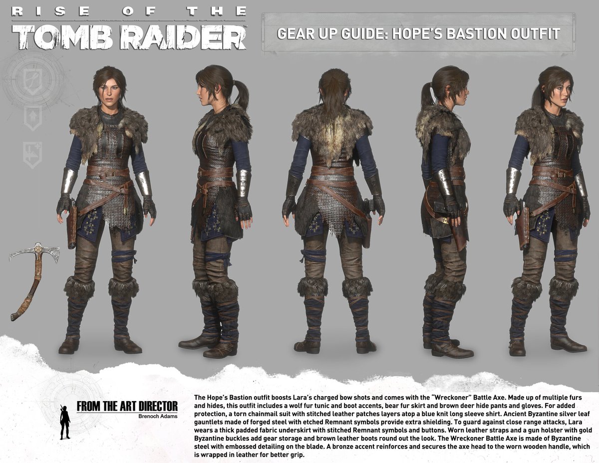 tombraider's tweet photo. Get a closer look at the details on Lara Croft's outfits in Rise of the Tomb Raider from our franchise cosplay guides album on flickr! https://t.co/lDx9Y6HcX6 #TR25 https://t.co/FHxc8aSr8p