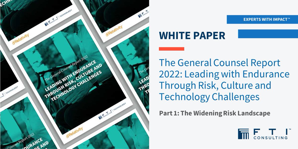 FTITech's tweet photo. The 2022 General Counsel Report is now available. In this year’s study, the role of the GC is analyzed with the understanding that the widening risk landscape has permanently expanded the role, demanding endurance from today’s corporate legal leaders. https://t.co/GGgRqIK3fS https://t.co/4Z8qPM14yg