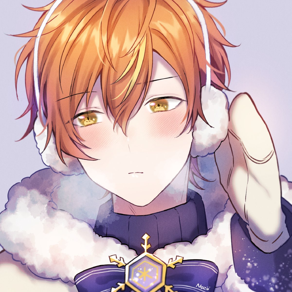 male focus 1boy earmuffs orange hair solo blush yellow eyes  illustration images