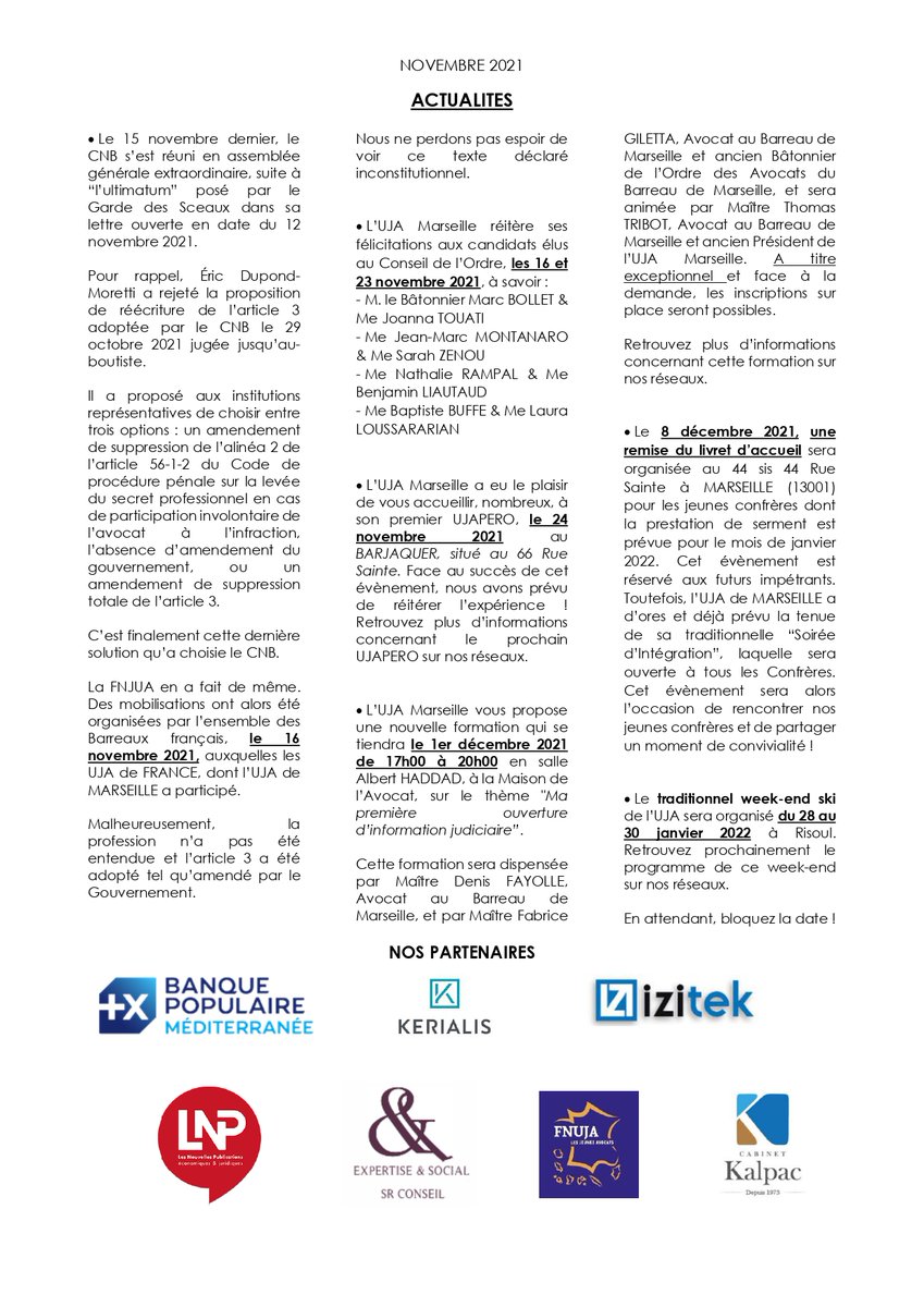 ✉️📰Chers confrères,
L'UJA Marseille est heureuse de vous présenter sa nouvelle lettre mensuelle.
Bonne lecture ! 📰✉️