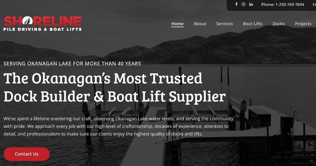 ReadHeadStudio's tweet image. Another successful website copywriting project out in the world! @ShorelinePile offers Okanagan Lake boaters the chance to enjoy and explore the lake from their very own docks and boat lifts. Catalyst's beautiful styling helped bring our words to life.