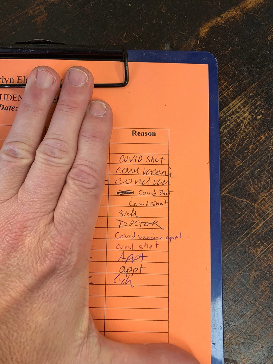 Sign-out sheet today at the elementary school.  We’re not the only parents ready to be done with masks.