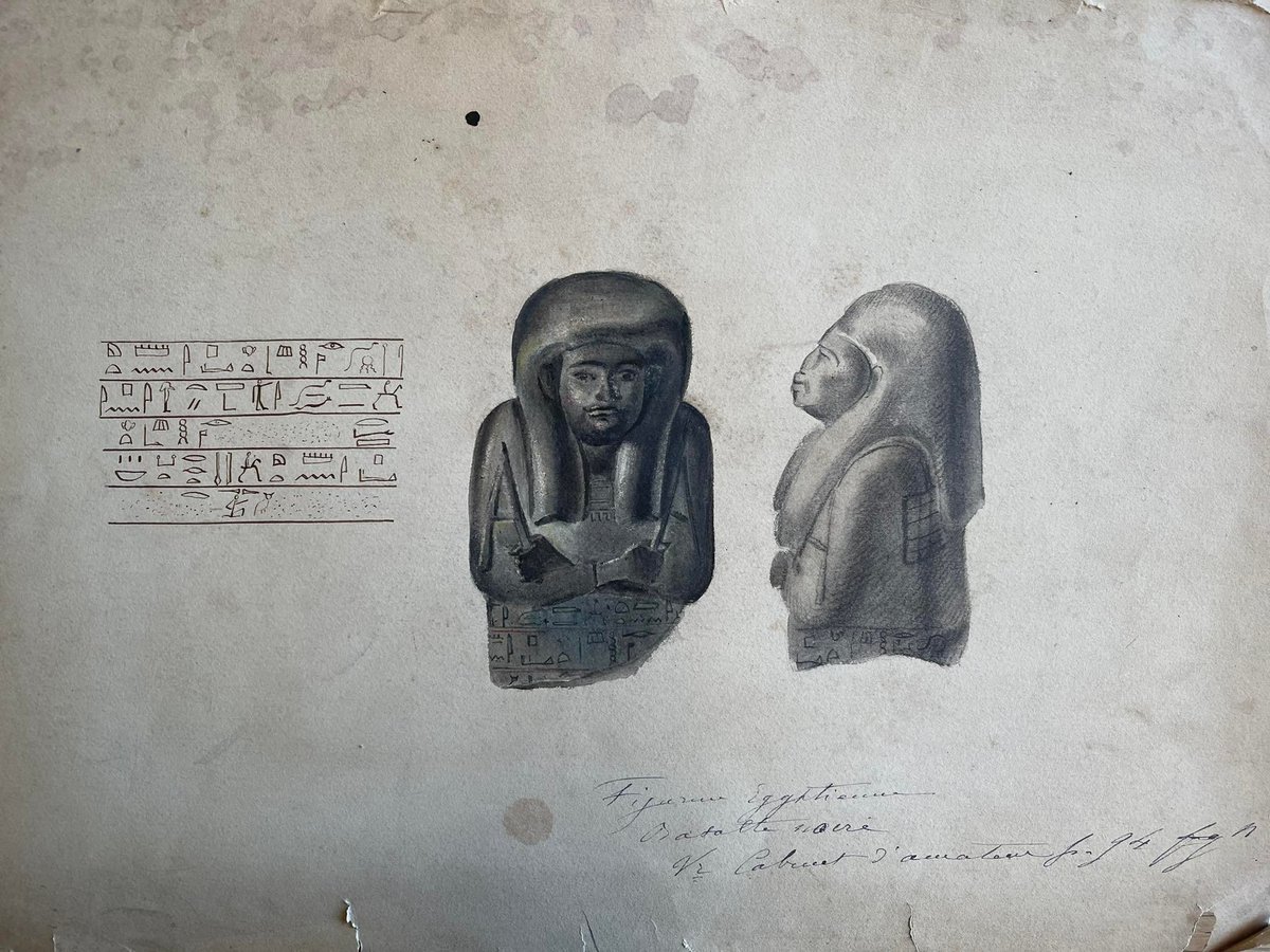 Look at those details! 🖌️👀 Drawings Belgian member of parliament, collector, historian, patron of the arts, etc. Gustave Hagemans (1830-1908) made of some of the Egyptian antiquities in his collection that were acquired by the @ArtHistoryBRU in the 1860s. 1/4