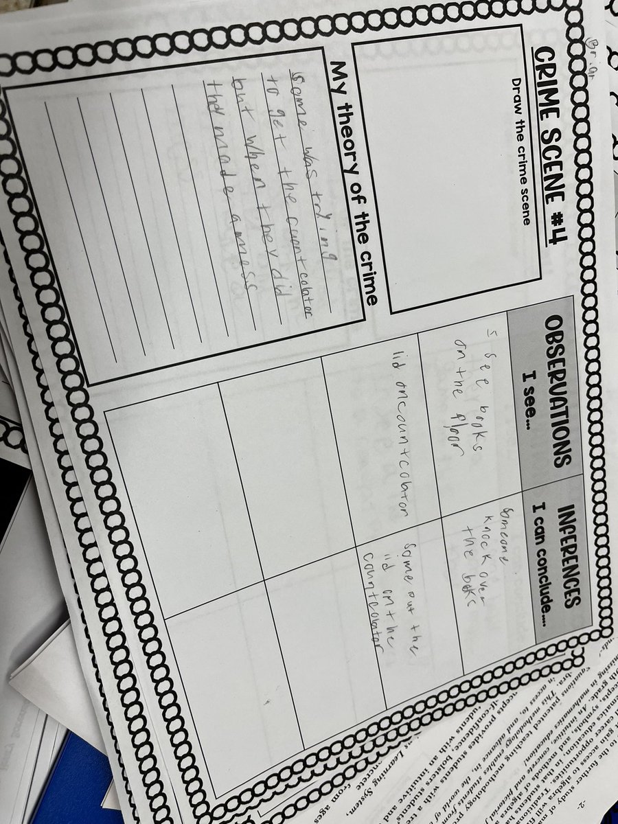 dawn_vang7's tweet photo. These third grade detectives helped me solve all of the crime scenes in my room by looking at the evidence and making inferences about what happened. #RockStars #Inferencing #FutureForensicScientist https://t.co/B0jMqZeUef