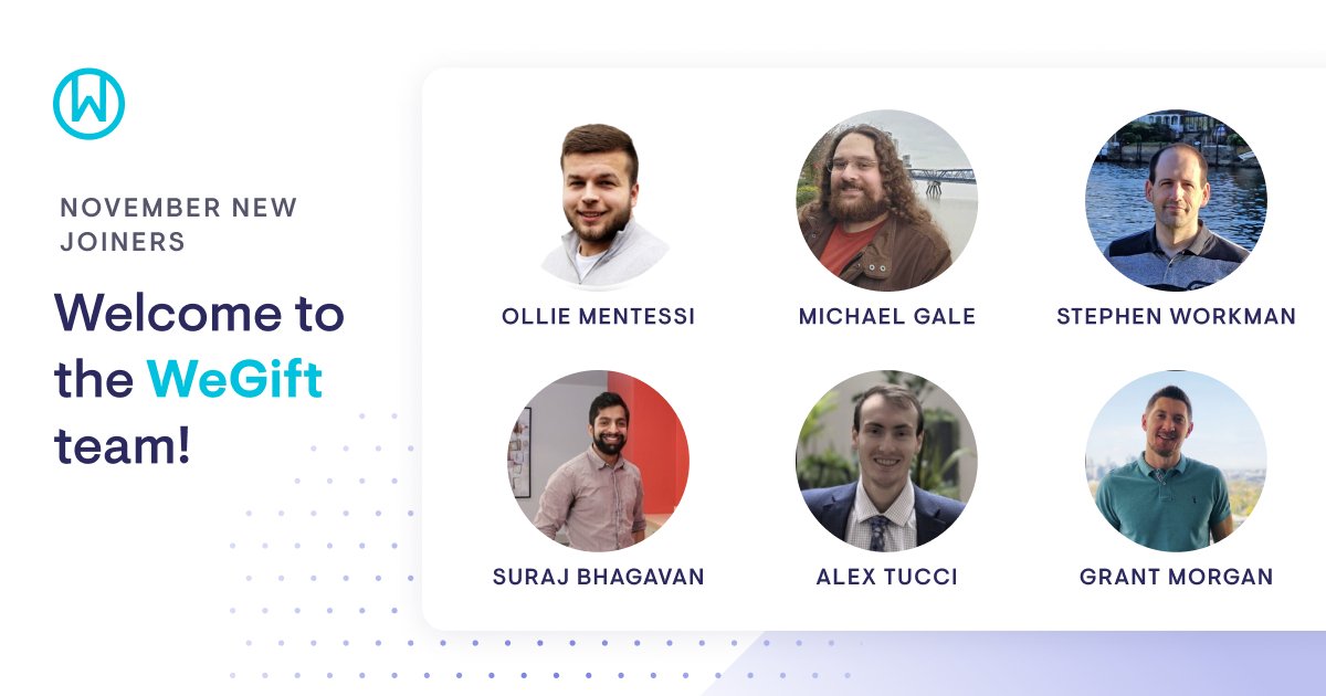 Is it December already? November flew by thanks to the momentum added by the newest members of team WeGift 🙌

Want to work with awesome people like them? Check out our open roles here: hubs.ly/Q0104RfN0