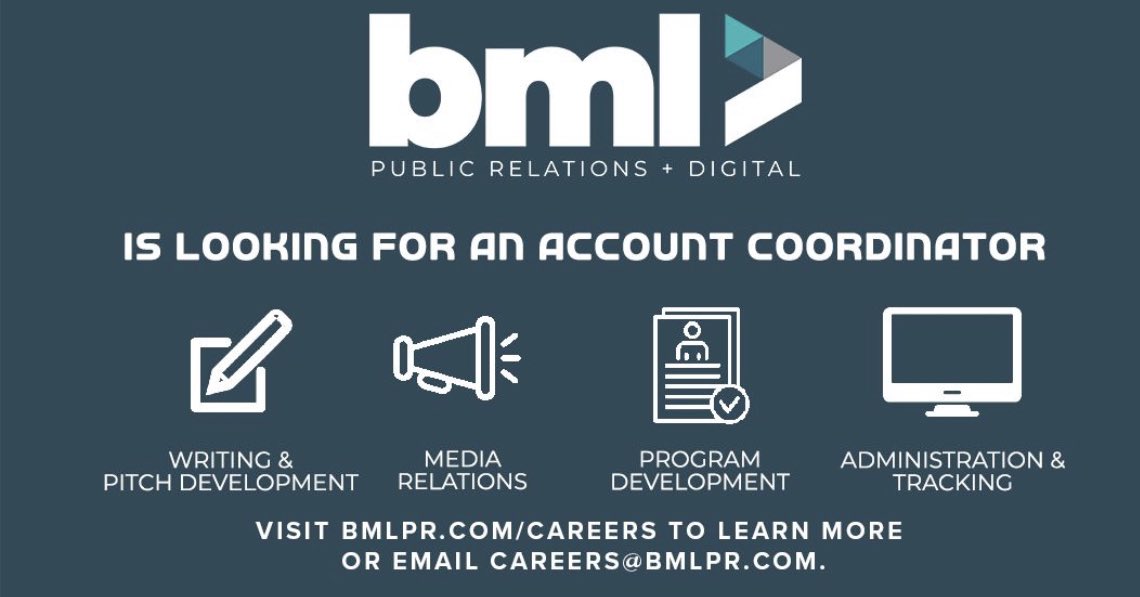 BMLPR's tweet image. BML is hiring an Account Coordinator! Be a part of our fast-growing team and work with some great client partners! Click to learn more.

bmlpr.com/careers/#ac