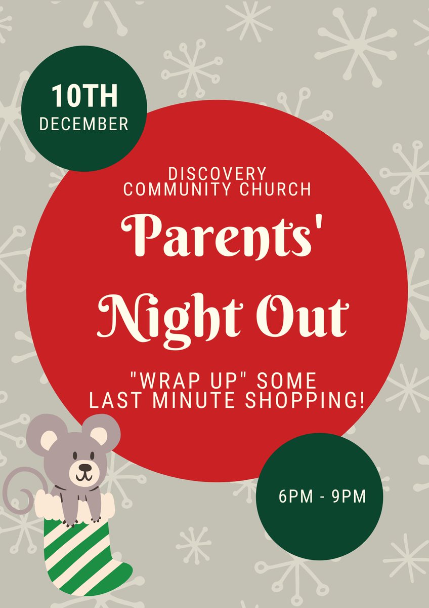 discoveryccaz's tweet photo. Do you need a night out to do some Christmas shopping? Check out our Parent's Night Out on December 10th! K-12th grades are welcome! https://t.co/WHrSLEBoSK