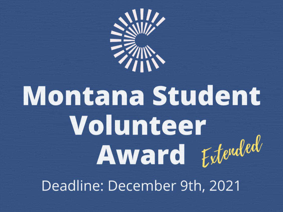 MTCampusCompact's tweet image. Our Montana Student Volunteer Award Deadline has been extended! Apply now! #campuscompact #volunteer #award