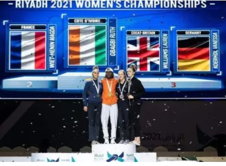HamSix6's tweet photo. Après les #JO_Tokyo21, @RuthGbagbi  a porté haut les couleurs #CV225  lors de la 1ère édition du Championnat féminin #G4Open à Riyadh

Force est de reconnaitre que les taekwondo-in ivoiriens glanent des trophées ces dernières années.
Bravo Championne !!!
@edithbrou @Ivoiren225 https://t.co/egBGNArVy8