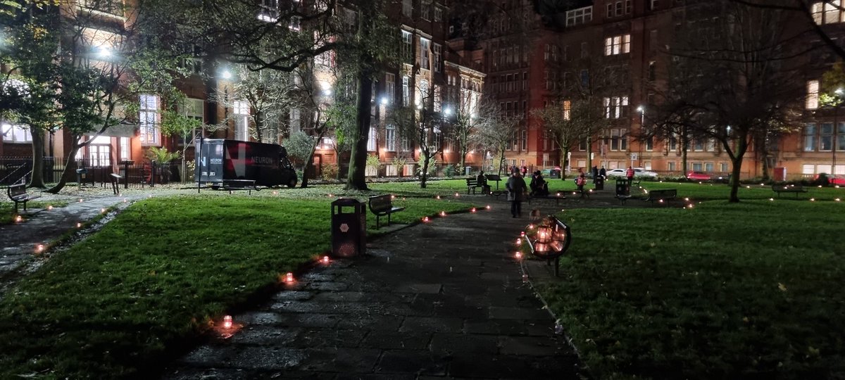 LGBTfdn's tweet photo. If you were at our glass painting evening you'll see them lighting up Sackville Gardens this evening. Don't forget the vigil starts at 6pm. #WorldAidsDay2021 #WorldAidsDay https://t.co/XWntJyVaQk