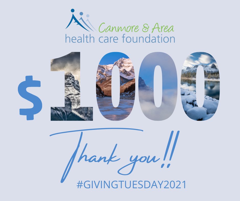 CanmoreHCF's tweet photo. A HUGE thank you to everyone who donated to The Canmore &amp; Area Health Care Foundation yesterday on #GivingTuesday2021! We raised just under $1,000 for our community's health care. Let's keep that momentum going! Donate here: https://t.co/KTzB5AN82X https://t.co/jLvdEjJAUJ