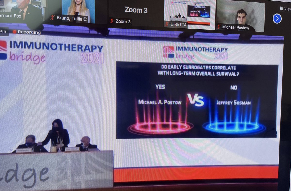 BernardAFox's tweet photo. The 2nd Great Debate! Do early surrogates correlate with long-term survival? Profs. Michael Postow @ #MSKCC & Jeffrey Sosman @NUFeinbergMed/Clinical markers outweigh biomarkers/my opinion-We need validation of mIF #JEDIcouncil @FondMelanoma #IOBridge2021 @sitcancer @PAscierto https://t.co/4qae1cAv6N