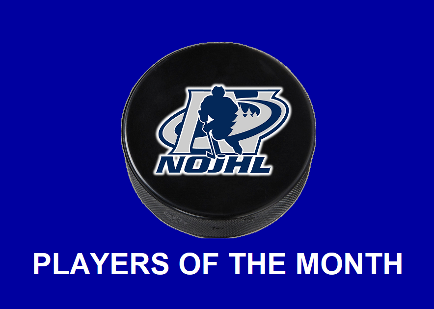NOJHL's tweet photo. The #NOJHL names its Players of the Month for November. @RapidsNOJHL Bowman; @lumberjacks2017 Raad; @GoSooEagles Gilmore &amp; @VoodoosNOJHL Levin recognized. Details: https://t.co/DzQQVDbv4j - @nojhlmedia https://t.co/ZX2ClPIZgH