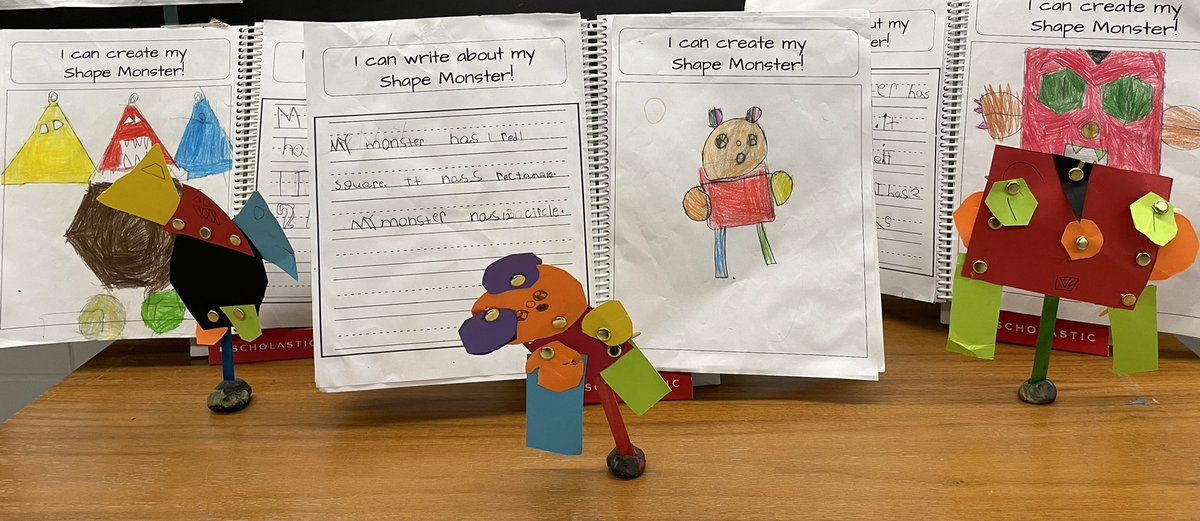 JSMSoderling's tweet photo. Grade 1/2 have been exploring 2D shapes, and created a design for a shape monster! Students built real life replicas using their designs, and also wrote about what shapes were used to build our monsters. https://t.co/UrbaHzaN86