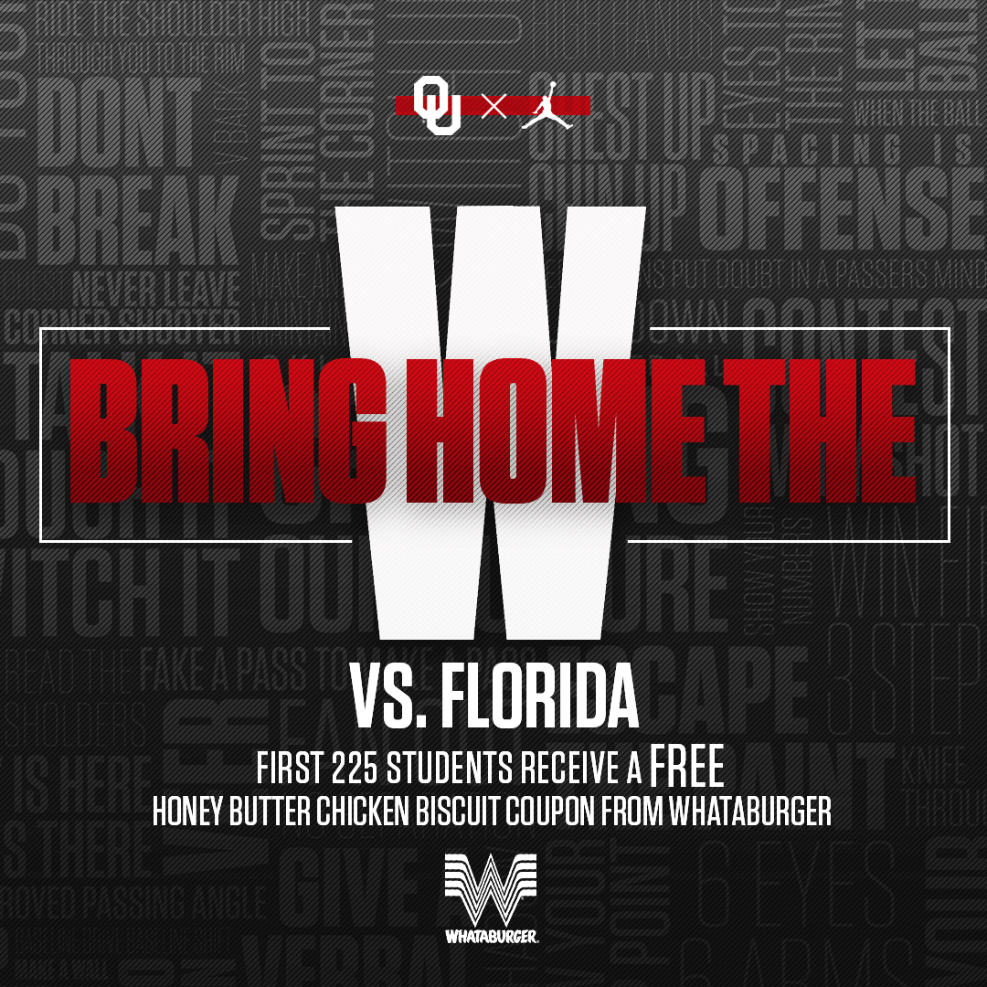 OU_Athletics's tweet photo. We need an awesome atmosphere tonight to help @OU_MBBall bring home the 'W'‼️

🗣 @OUBoomSquad: The first 225 students in attendance receive a free @Whataburger coupon!

#BoomerSooner https://t.co/BPCsnDbedJ