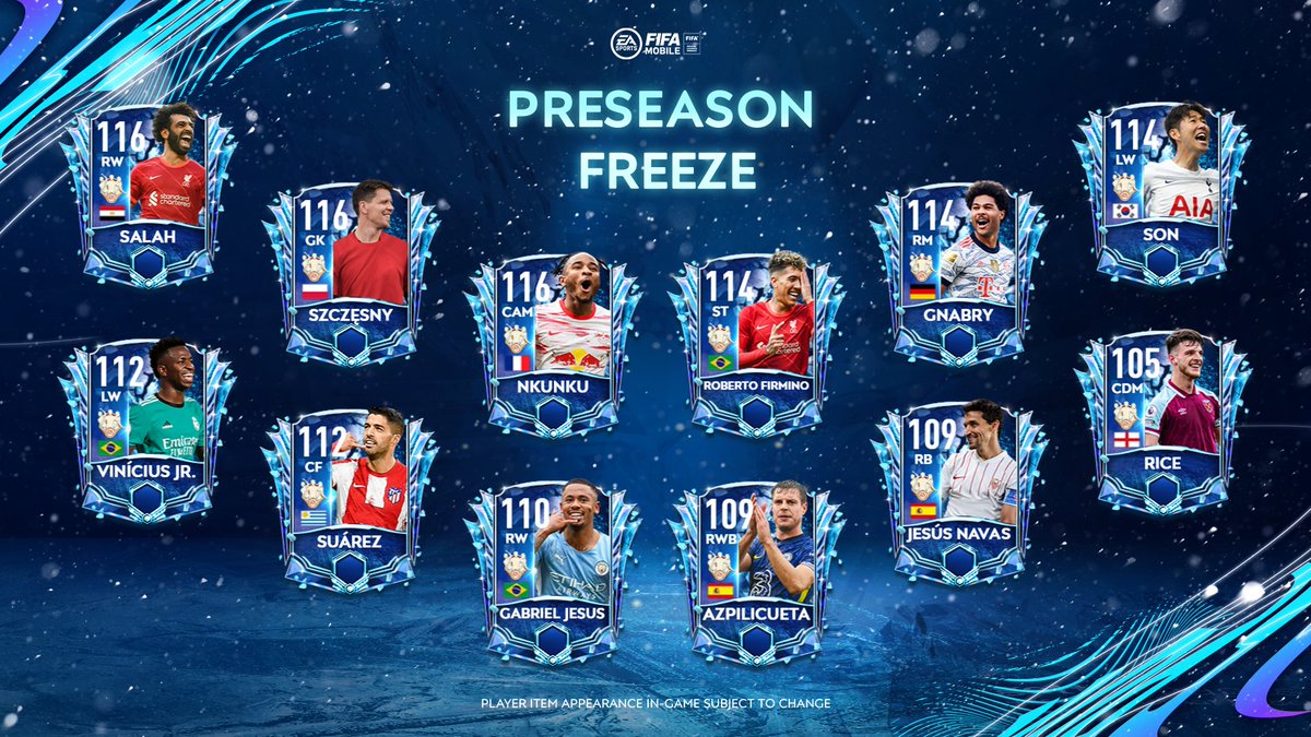 EASFCMOBILE's tweet photo. One last reveal for Preseason Freeze! 🥶

Notice anything special with these players? 🔍👥

#FIFAMobile https://t.co/tWeKMaRERS