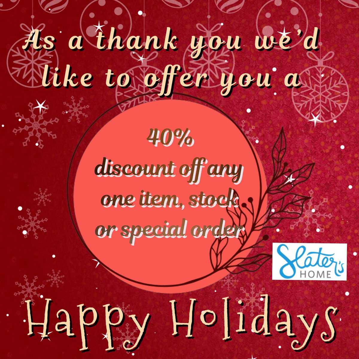 slatersmerced's tweet photo. Happy Holidays
As a thank you for your loyal support during these trying times we’d like to offer you a 40% discount on any* one furniture item, stock or special order. May you and your family enjoy a Safe and Joyous Holiday season! Offer valid only through December 31st, 2021 https://t.co/kTBs5ASbe5
