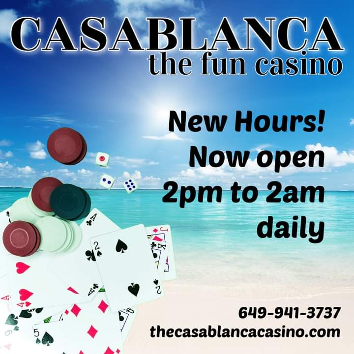 VERY EXCITED TO BE WELCOMING GUESTS UNTIL 2AM NOW!!!!🥳⏳
Call for Free Shuttle Service to/from your resort or villa🚗
Complimentary drinks while playing😎
#casablancacasino♠️ #casablancacasinotci #casino #turksandcaicosislands #thingstodointurksandcaicos