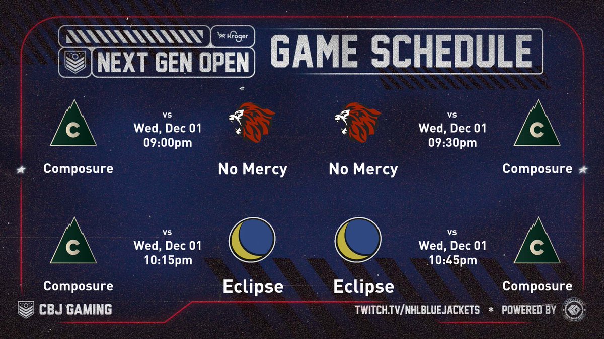 ComposureNHL's tweet photo. Biggies tonight against @NoMercyNHL_ and @EclipseNHL starting at 9pm

📺 https://t.co/796GS533Rr

#CBJ #NextGenOpen #CBJGaming https://t.co/W58c6OFduG