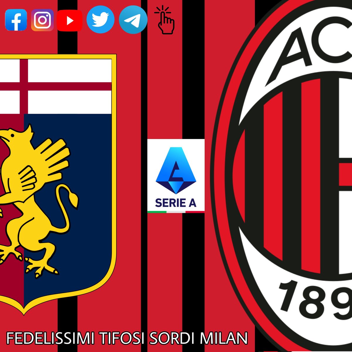 ftsmilan's tweet photo. 01/12/2021 20:45
Stadio: FERRARIS (Genova)
Arbitro: JUAN LUCA SACCHI
Diretta: DAZN/SKY
@acmilan @GenoaCFC @SerieA @DAZN_IT @SkySport #genoamilan #acmilan #Milan #genoacfc #SerieA #SerieATIM #DAZN #SKY #ForzaMilan #SempreMilan  ⚫🔴 https://t.co/Ukjwx0fJmf