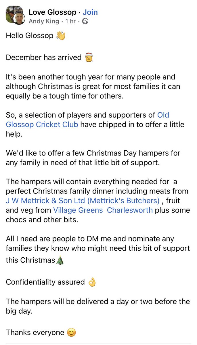OldGlossopCC's tweet image. Great work by Andy King helping to provide Christmas hampers for those less fortunate. 

If you would like to donate please dm us and we can pass on your details. 

🎄 🎅🏼 ❄️ ⛄️🎄🎅🏼❄️⛄️🎄🎅🏼❄️⛄️