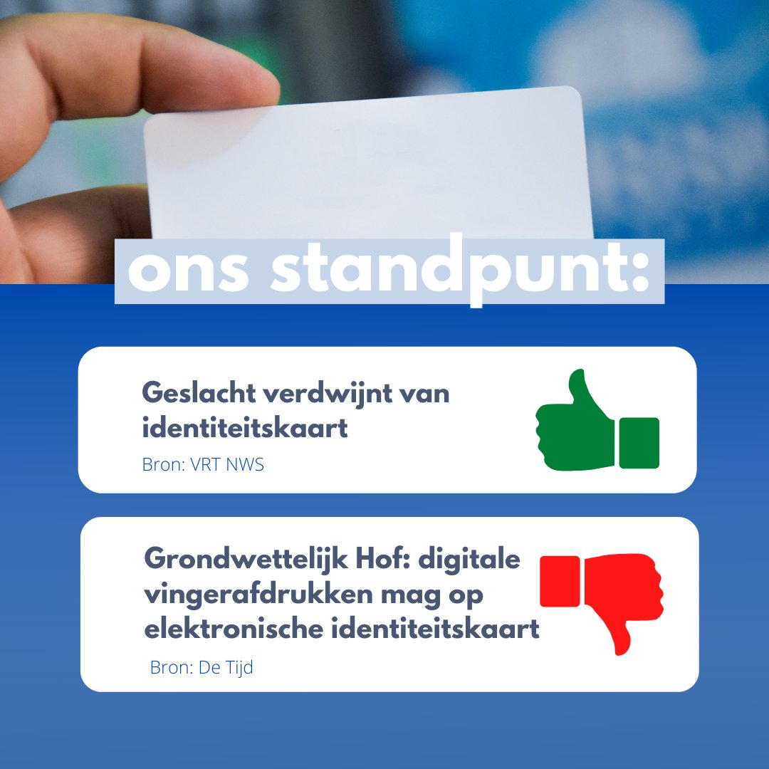 vld_jong's tweet photo. Geslacht verdwijnt van onze ID’s! 

✅ waar Jong VLD al jaren voor ijvert wordt binnenkort door de regering De Croo uitgevoerd: Geen geslacht meer op onze ID. 

❌ De vingerafdruk op ID’s wordt door het Grondwettelijk hof nog steeds als proportioneel beschouwd. Dit kan niet! https://t.co/eMa41uQqot