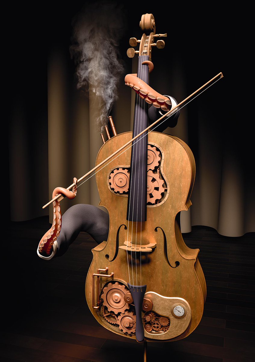akzynth's tweet photo. Retrospective 2021 : Steampunk Cello
#Steampunk #Cello #Violin #Strings #Music #Instrument #Tentacles #Octopus #Gears #DigitalArt #3D #Poster #Print #Akzynth #StudioAkzynth https://t.co/Z1CI528k04